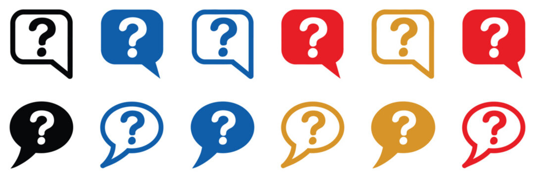 Message Box Icons with Question Mark, FAQ Signs, Help Center and Communication Features, vector, design