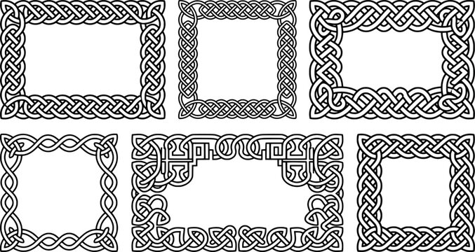 Set of celtic knot frames, borders and decorative elements transparent background