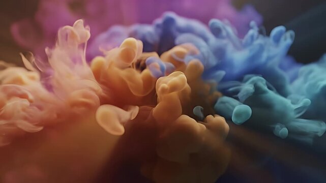 Abstract swirls of colorful ink dissolve in water.