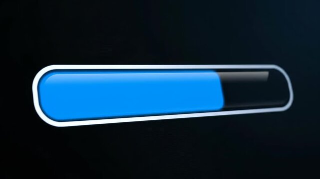 Button material with new logo, blue progress bar animation