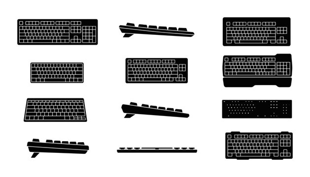 Computer Keyboard Silhouette Vector Set Featuring Various Office Typing Devices