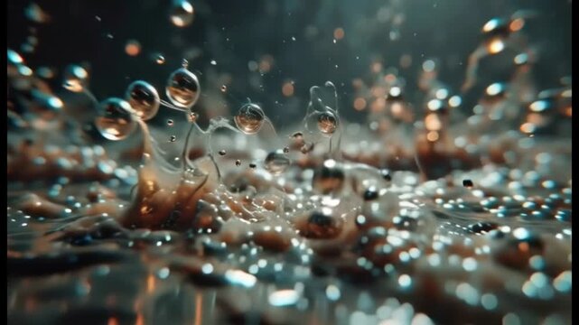 Abstract Macro Water Droplet Splash Explosion, Liquid Dynamics, Wet Bubbles
