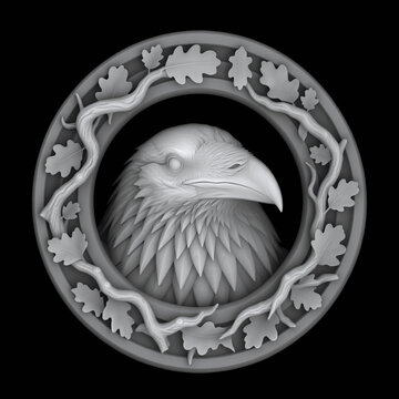 3D bas-relief raven head heightmap for CNC router wood carving pattern

