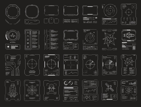 Sci-Fi Futuristic HUD Interface Elements Set, Cyberpunk UI Panels Vector