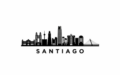 Obraz premium Black and white silhouette skyline of Santiago city with bridge