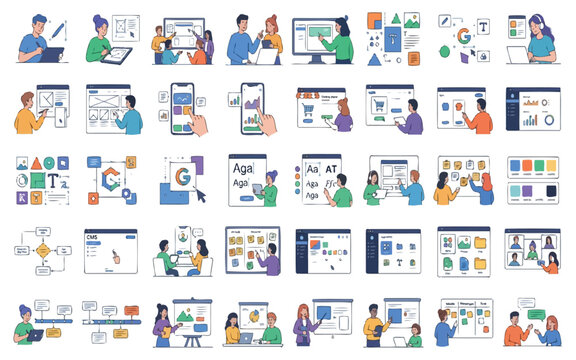 UI UX Design Process, Web Development, Digital Product Creation, and Team Collaboration Icons Mega Bundle