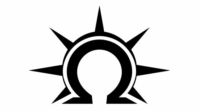 Spiked omega symbol sun graphic design.
