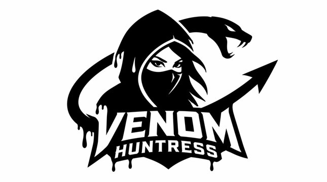 Venom huntress female mascot logo with snake head.