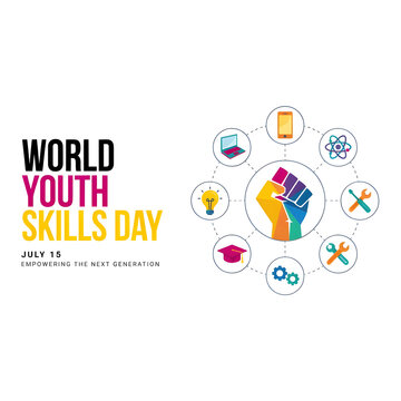 Globe with spotlights on world youth skills day july 15th background