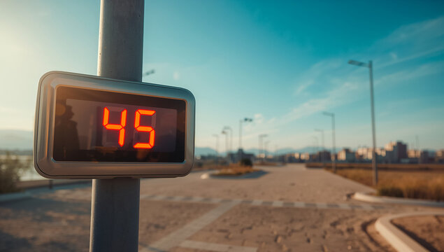 A street thermometer in an empty city, abnormal heat