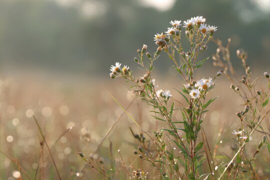 Dawn light over a stand of Canadian fleabane in a natural meadow