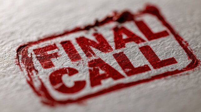 Close-up of a red ink stamp reading Final Call on a sheet of paper