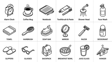 Fototapeta premium Isometric Morning Routine and Personal Care Icon Set