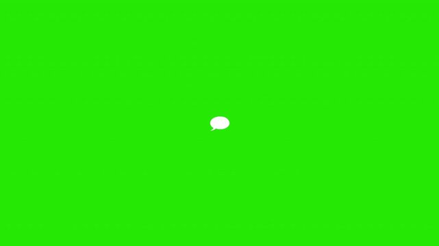 White speech bubble animation on green screen background, for easy chroma, key compositing chat message