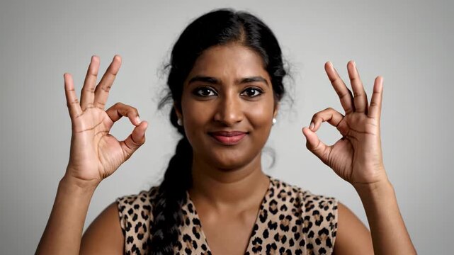 Indian women make OK gestures, close-up of women making OK gestures