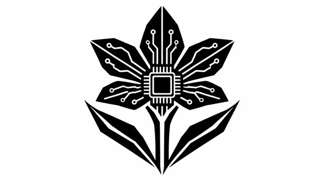 Cybernetic electronic flower with circuit patterns.