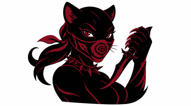Black panther ninja warrior mascot with red dagger.
