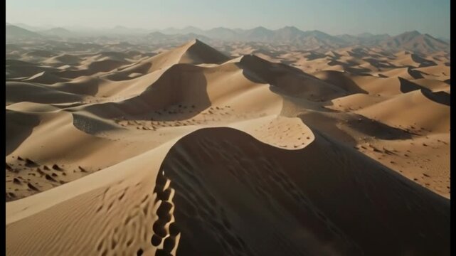 Golden Sand Dunes Desert Landscape, Arid Seascape, Vast Sand Waves, Sahara