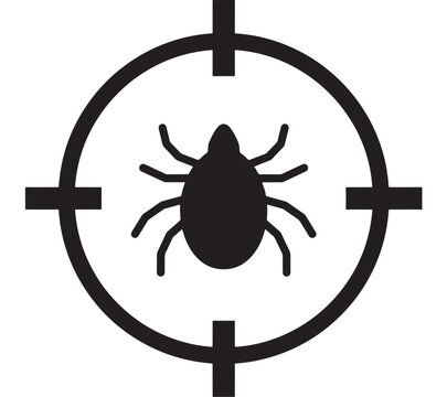 Spider Inside Target Reticle Icon, Black Insect Silhouette on White Background for Security, Pest Control, and Surveillance Concept