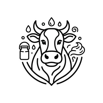 Black and white cow head illustration.