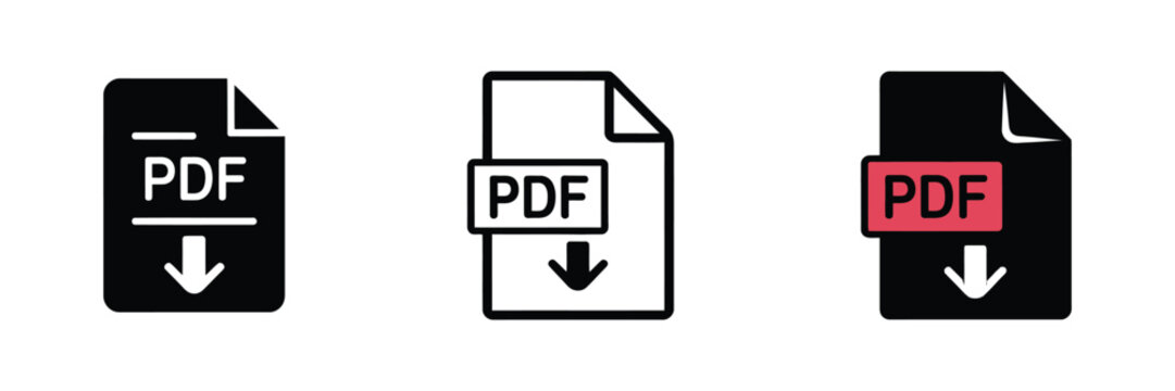 PDF file download icon set with document symbols and file format indicators for web use