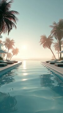 Seamless loop of luxury tropical resort inside a giant pineapple, swimming pools carved into fruit, tiny guests floating on inflatable rings, vibrant tropical colors, playful whimsical scene.
