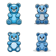 Fototapeta premium Set of four adorable blue cartoon teddy bears in different poses