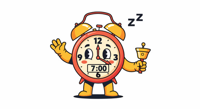 Cute alarm clock with snooze button and snoring symbol.
