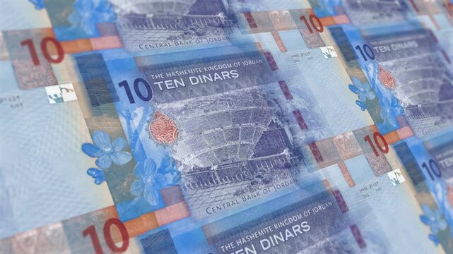 Jordanian Dinar  banknote packs falling loop. Jordanian Dinar money note fall. 3D seamless looped isolated abstract concept of economy, finance, crisis, success and banking on green screen