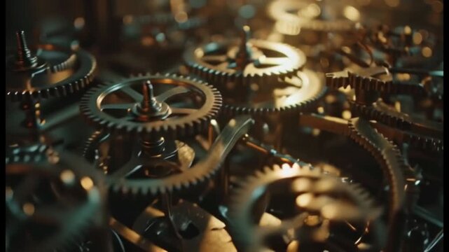 Steampunk Clockwork Mechanism - Intricate Gears and Cogs close-up