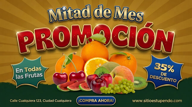 spanish promotional banner for fresh fruits discount with 35 percent  off
