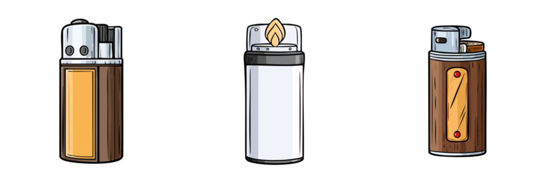 Collection of assorted disposable lighters with different designs and colors