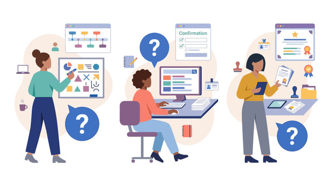 Business strategy, planning, and approval process illustration