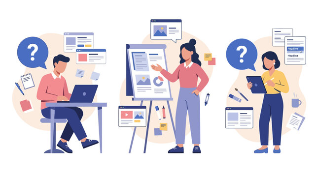 Teamwork, brainstorming, and problem-solving with digital tools and presentation