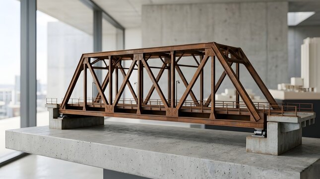 Small orange and black model bridge on a table