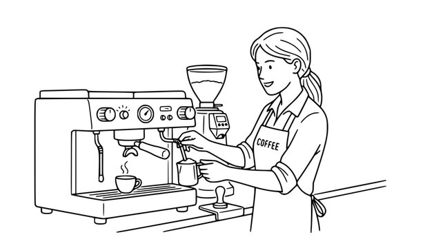 Professional Barista Preparing Coffee with Espresso Machine