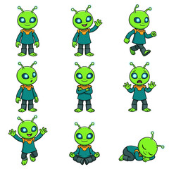 Fototapeta premium Cartoon alien character in various poses.