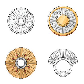 Set of ancient Roman shield bosses with decorative elements and varying textures