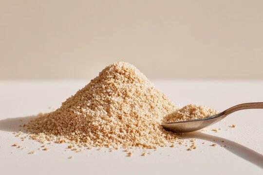 Close-up mound of sunflower lecithin with a spoon on a light background