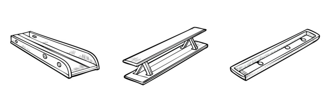 Collection of three diverse shoe inserts or insoles shown from a side perspective in a line drawing style