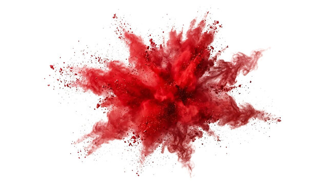 Vibrant red powder explosion isolated on transparent background