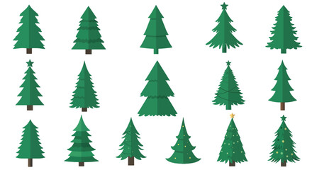 Obraz premium Green Christmas tree icons set on transparent background.