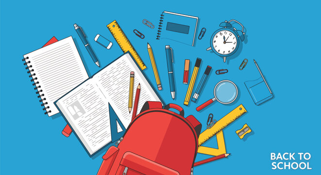 Back to school essential supplies and stationery items.