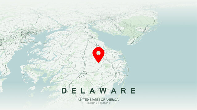 Modern minimalist vector map of Delaware. High-quality scalable illustration of Delaware state geographic boundaries, Delaware River and Bay layout for posters design.