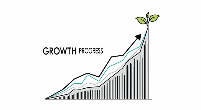 Graph showing upward growth progress with plant symbol.