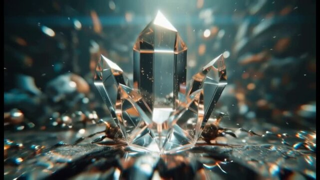 Glow Crystal Gemstone with Fractal Sparkles Abstract Science and Magic Background Concept