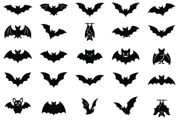 Fototapeta premium Collection of black bat silhouettes for halloween decor