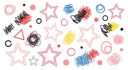 Colorful abstract pattern with geometric shapes and floral designs. © MASJAB