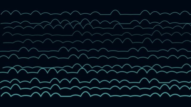 Abstract wavy line pattern animation, minimalist teal waves on dark background, seamless motion loop for digital 4k