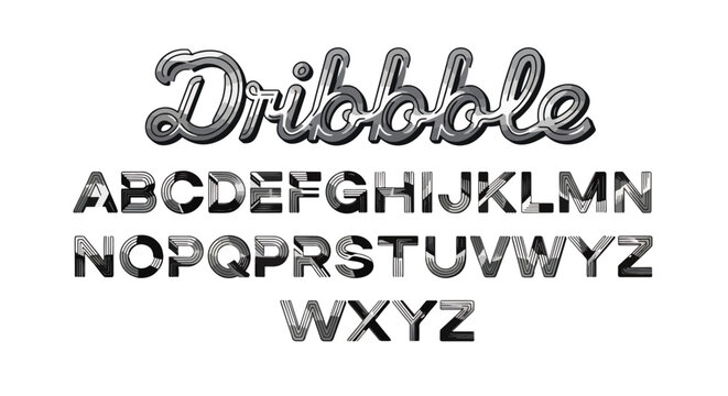 Black and white alphabet font with dribbled effect.